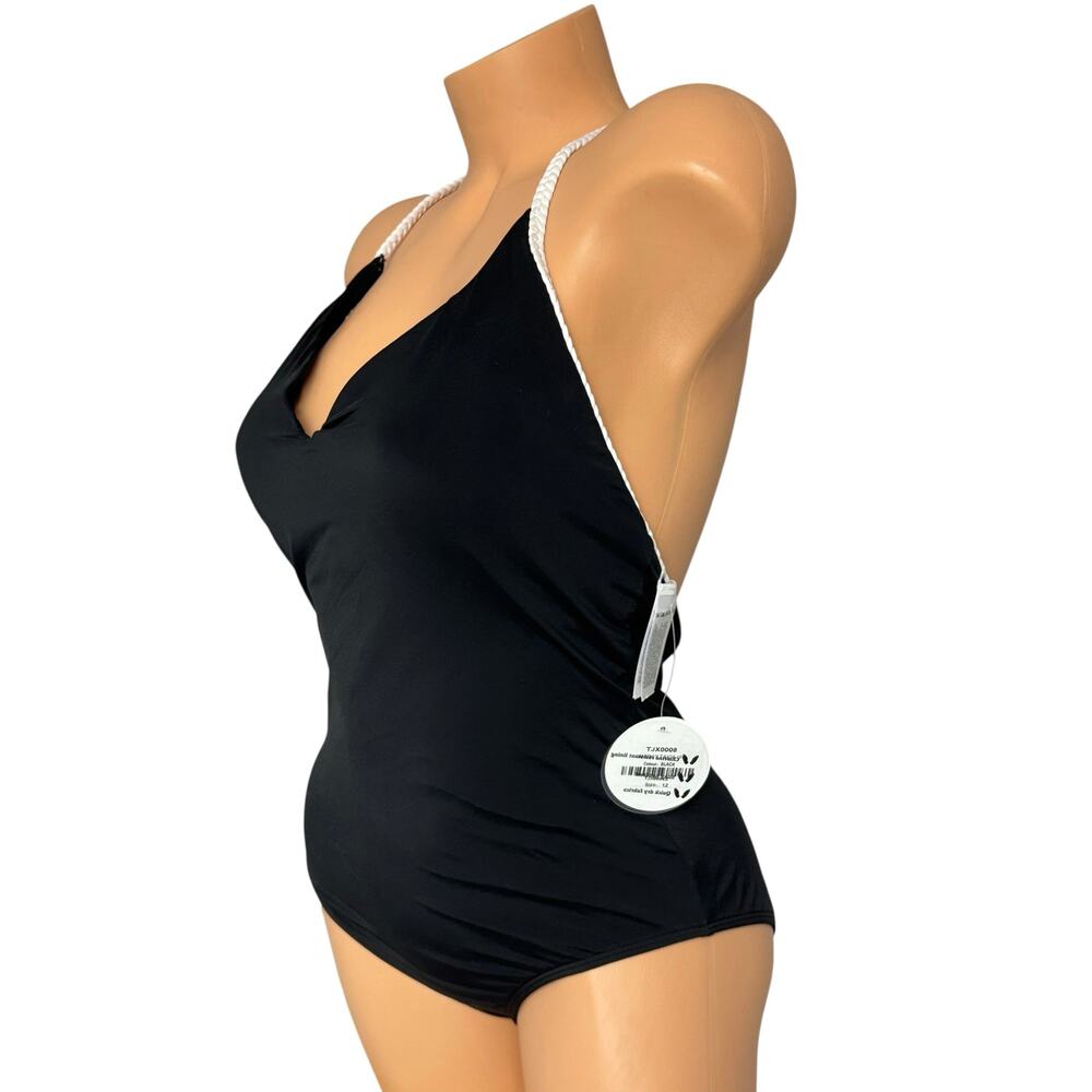NWT! Afriel & Tabbris 1PC Black White Whitney T Back Swimsuit Sz US 8